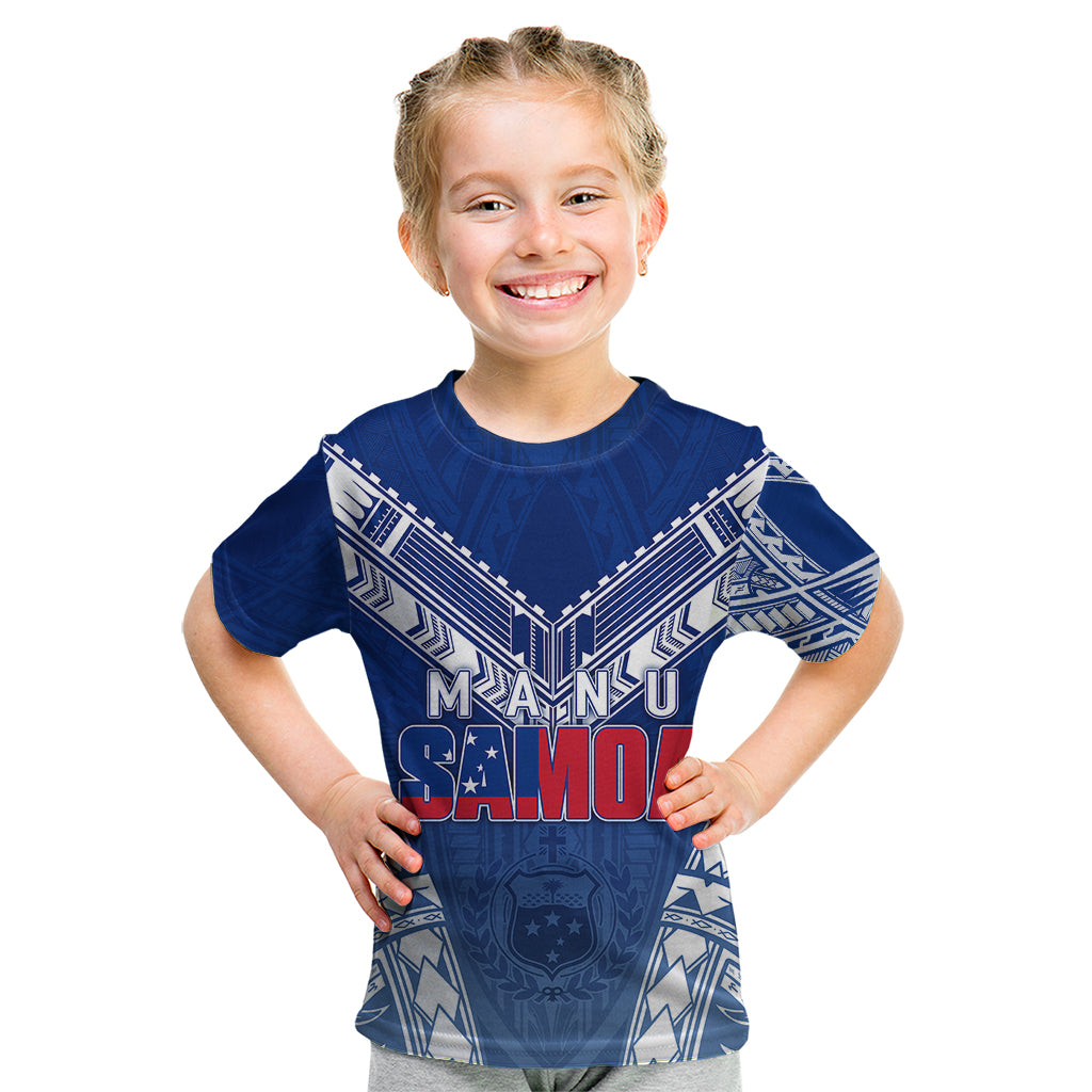 Personalised Samoa Rugby Kid T Shirt Manu Samoa Gradient Blue LT7 Youth XL Size14 - Polynesian Pride