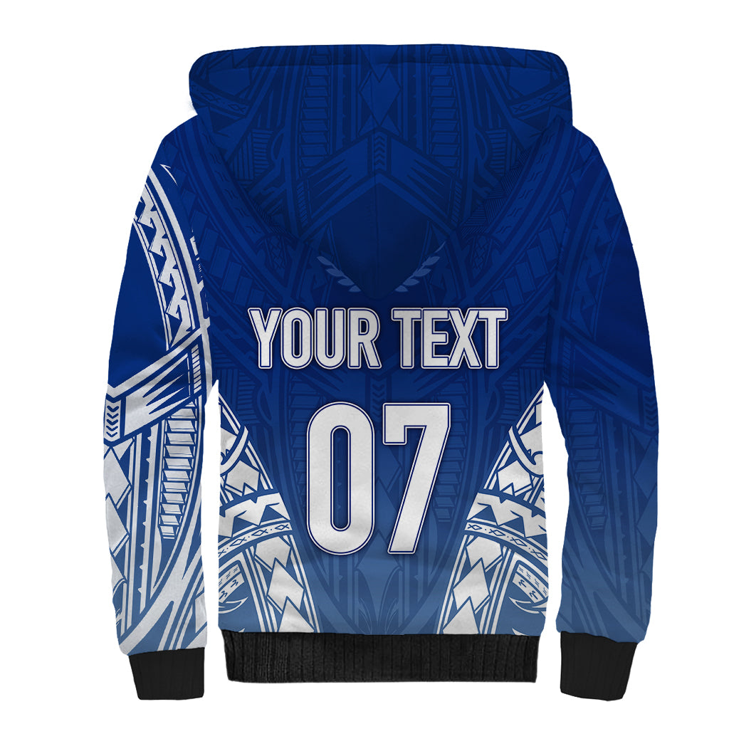 Personalised Samoa Rugby Sherpa Hoodie Manu Samoa Gradient Blue LT7 - Polynesian Pride