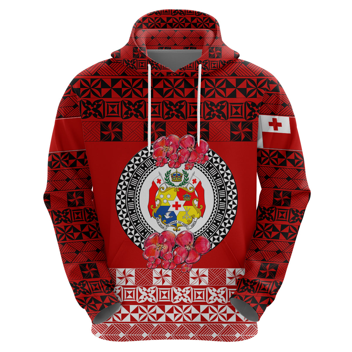 Custom Tonga Hoodie Emancipation Day Simple Ngatu Heilala Flower Red LT8 Zip Hoodie Red - Polynesian Pride