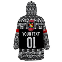 (Custom Personalised) Tonga Emancipation Day Wearable Blanket Hoodie Independence Day - Simple Ngatu Heilala Flower - Black LT8 - Polynesian Pride