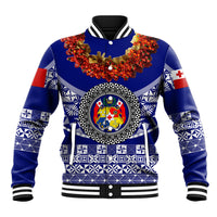 (Custom Personalised) Tonga Emancipation Day Baseball Jacket Independence Day - Fancy Kahoa Heilala Flower - Blue LT8 Unisex Blue - Polynesian Pride