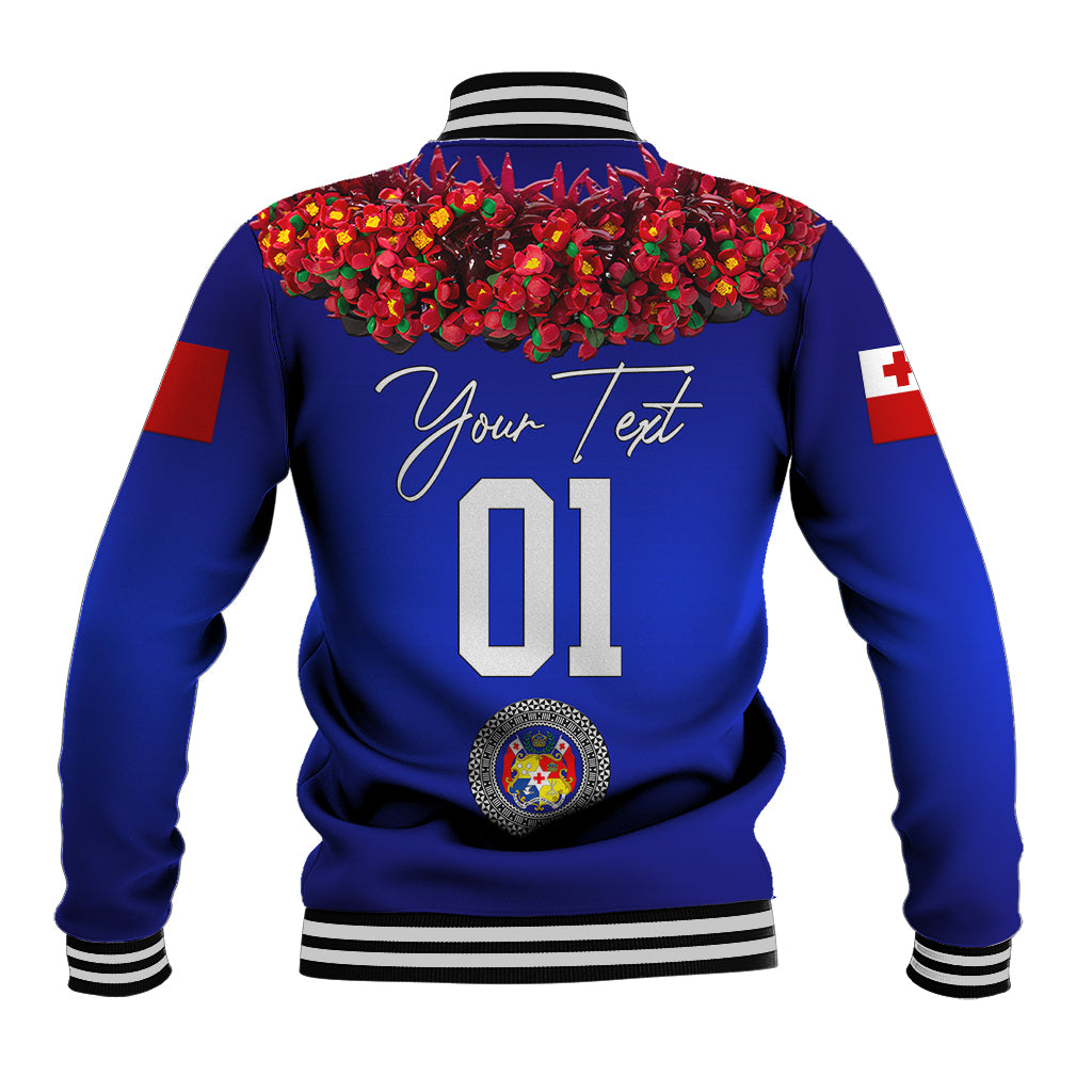 (Custom Personalised) Tonga Emancipation Day Baseball Jacket Independence Day - Unique Kahoa Heilala Flower - Blue LT8 - Polynesian Pride