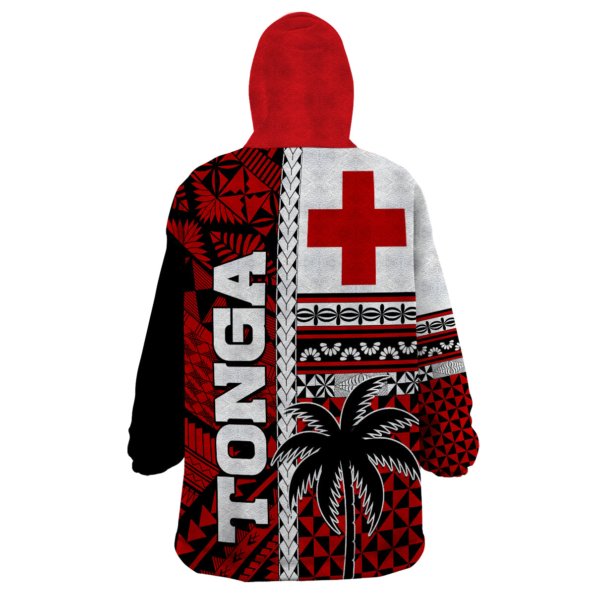Tonga Kupesi Ngatu Wearable Blanket Hoodie - Proud Tonga Flag and Palm Tree LT9 - Polynesian Pride