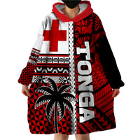 Tonga Kupesi Ngatu Wearable Blanket Hoodie - Proud Tonga Flag and Palm Tree LT9 - Polynesian Pride