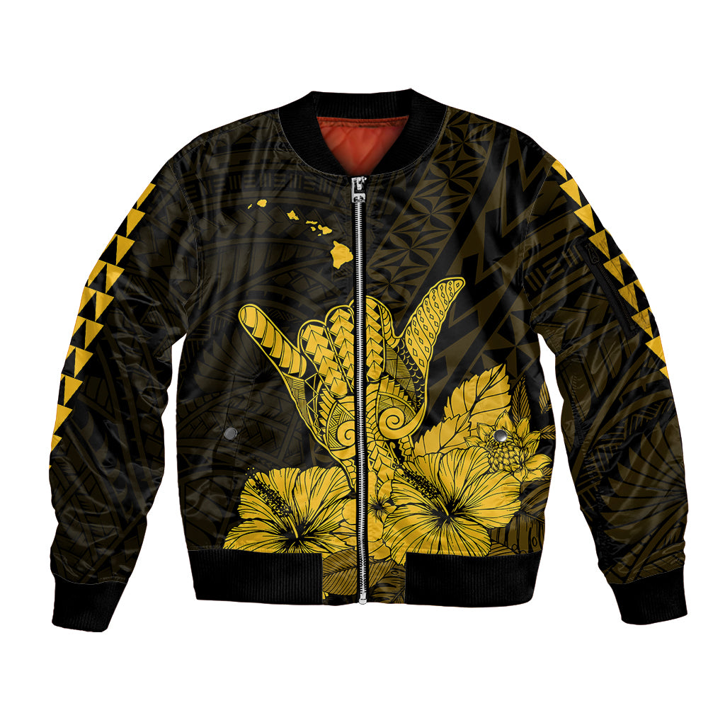 Hawaii Shaka Sign Sleeve Zip Bomber Jacket Gold Version LT9 Unisex Gold - Polynesian Pride