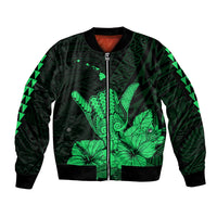 Hawaii Shaka Sign Sleeve Zip Bomber Jacket Green Version LT9 Unisex Green - Polynesian Pride