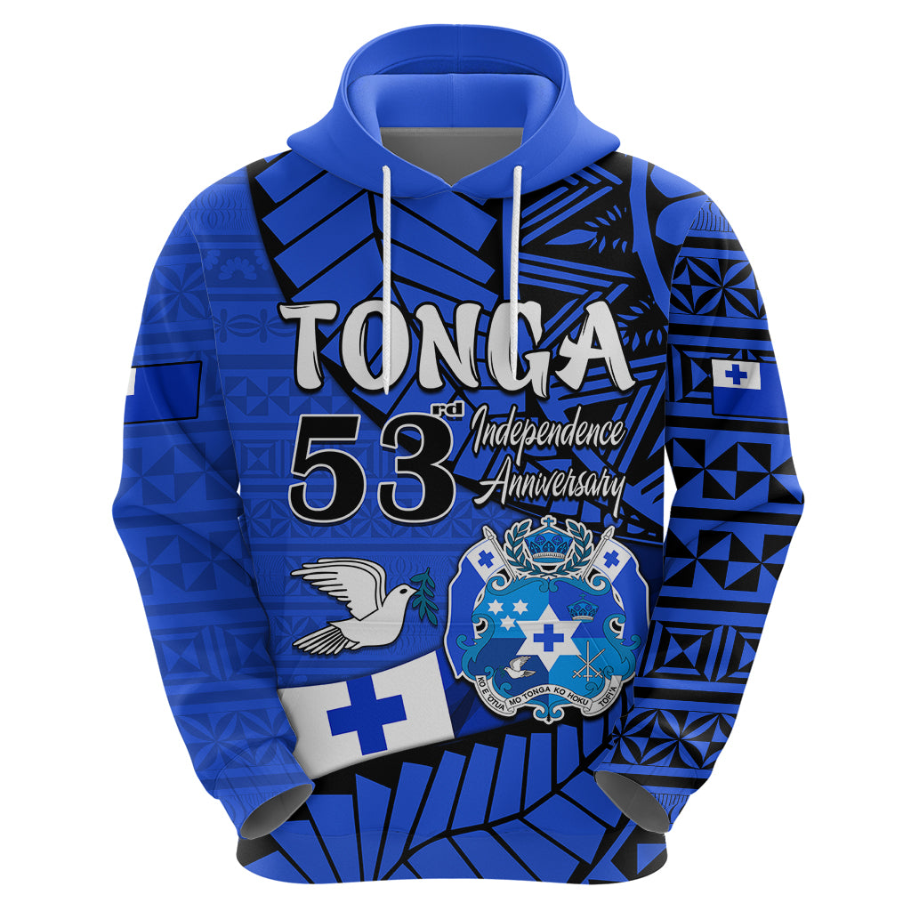 Custom Tonga Hoodie Emancipation Day Happy 53rd Independence Anniversary Blue Version LT9 Zip Hoodie Blue - Polynesian Pride