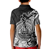 Polynesian Tahiti Island Kid Polo Shirt The Wave of Water - Black LT9 - Polynesian Pride