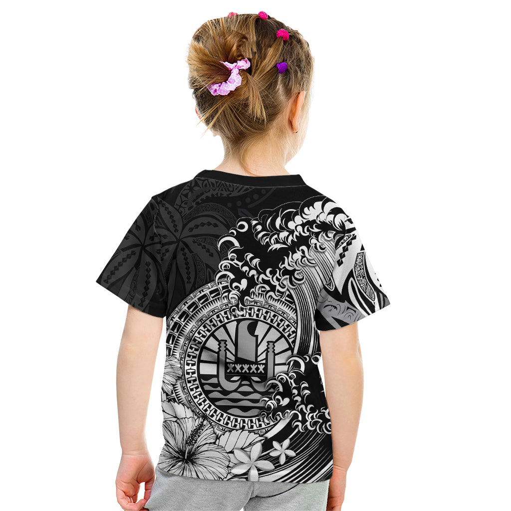 Polynesian Tahiti Island Kid T Shirt The Wave of Water - Black LT9 - Polynesian Pride