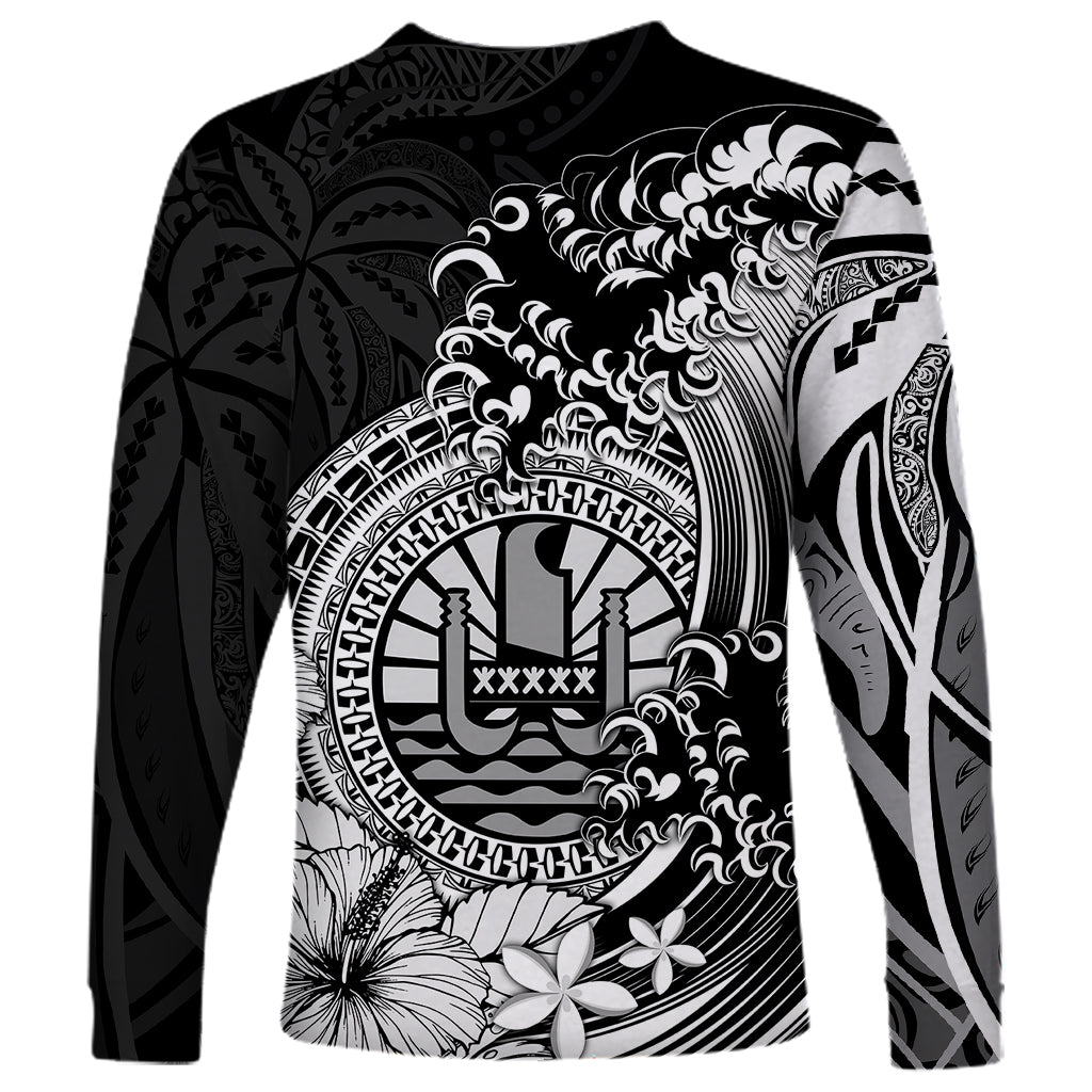 Polynesian Tahiti Island Long Sleeve Shirt The Wave of Water - Black LT9 - Polynesian Pride