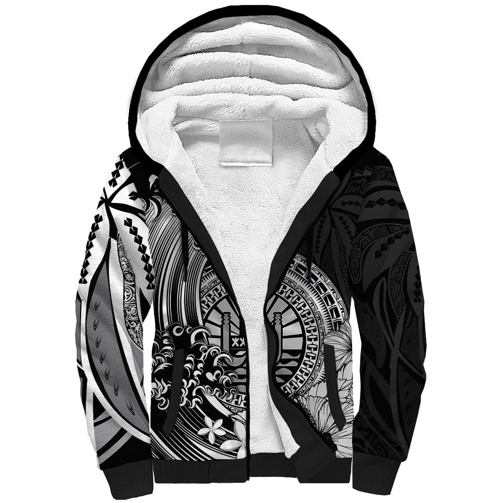 Polynesian Tahiti Island Sherpa Hoodie The Wave of Water - Black LT9 Unisex Black - Polynesian Pride