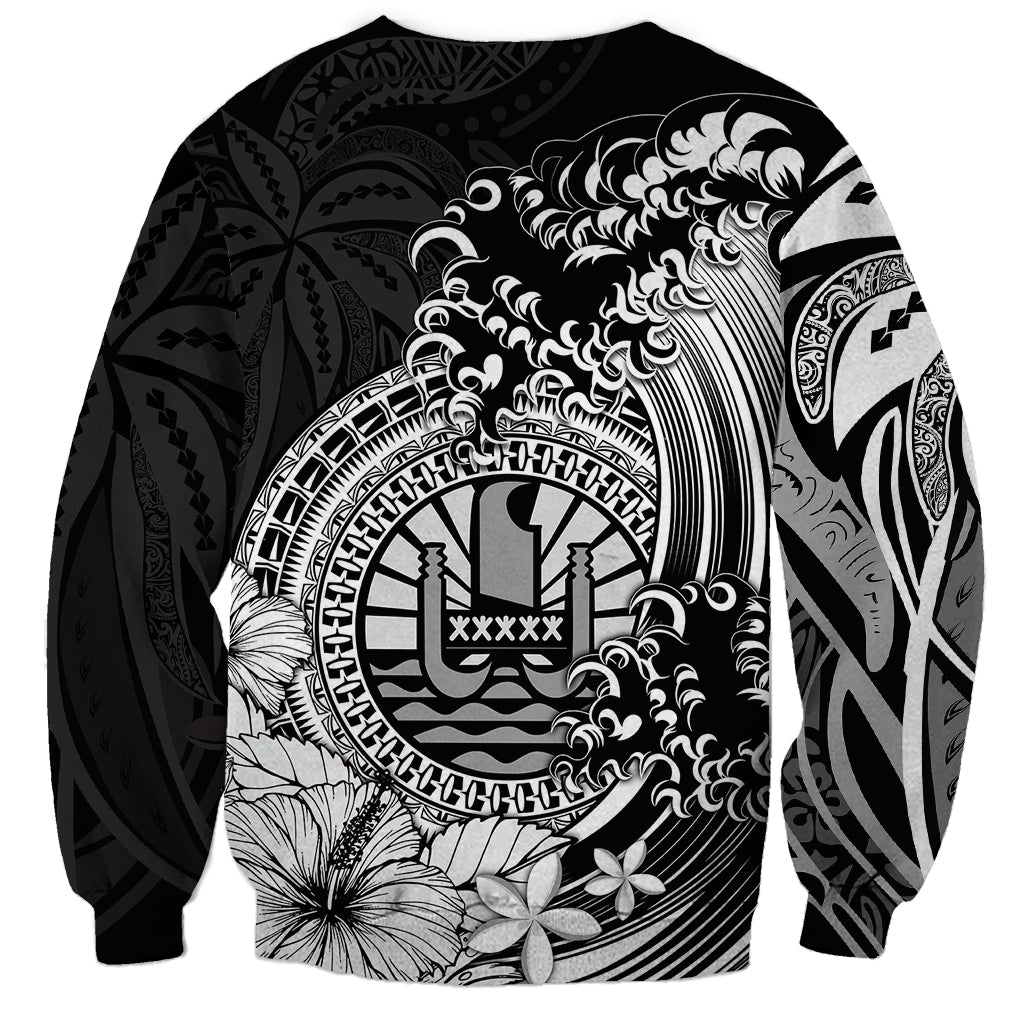 Polynesian Tahiti Island Sweatshirt The Wave of Water - Black LT9 - Polynesian Pride