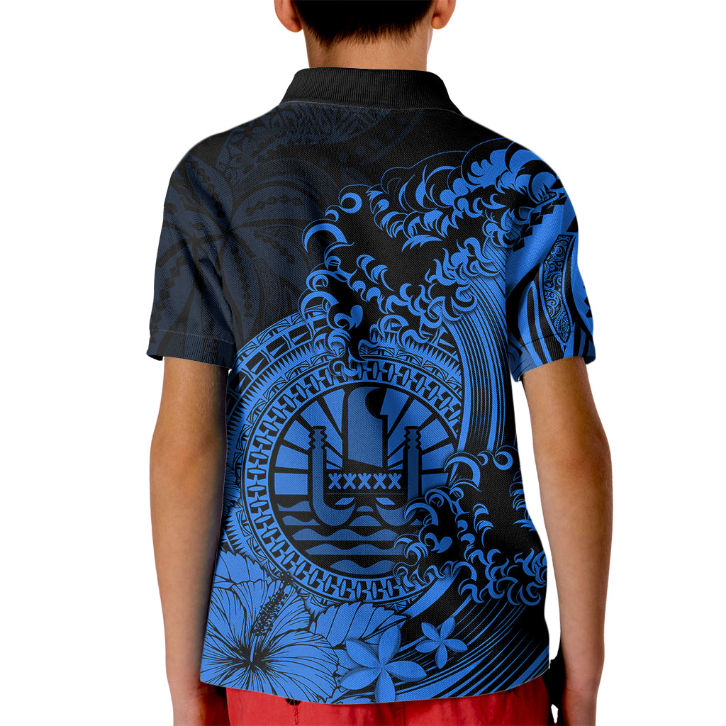 Polynesian Tahiti Island Kid Polo Shirt The Wave of Water - Blue LT9 - Polynesian Pride