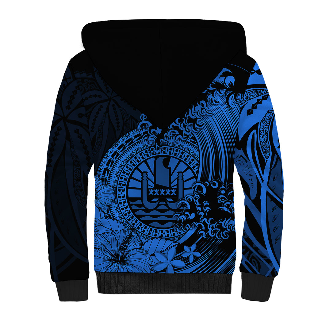 Polynesian Tahiti Island Sherpa Hoodie The Wave of Water - Blue LT9 - Polynesian Pride