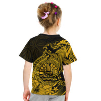 Polynesian Tahiti Island Kid T Shirt The Wave of Water - Gold LT9 - Polynesian Pride