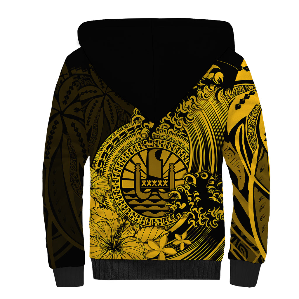 Polynesian Tahiti Island Sherpa Hoodie The Wave of Water - Gold LT9 - Polynesian Pride
