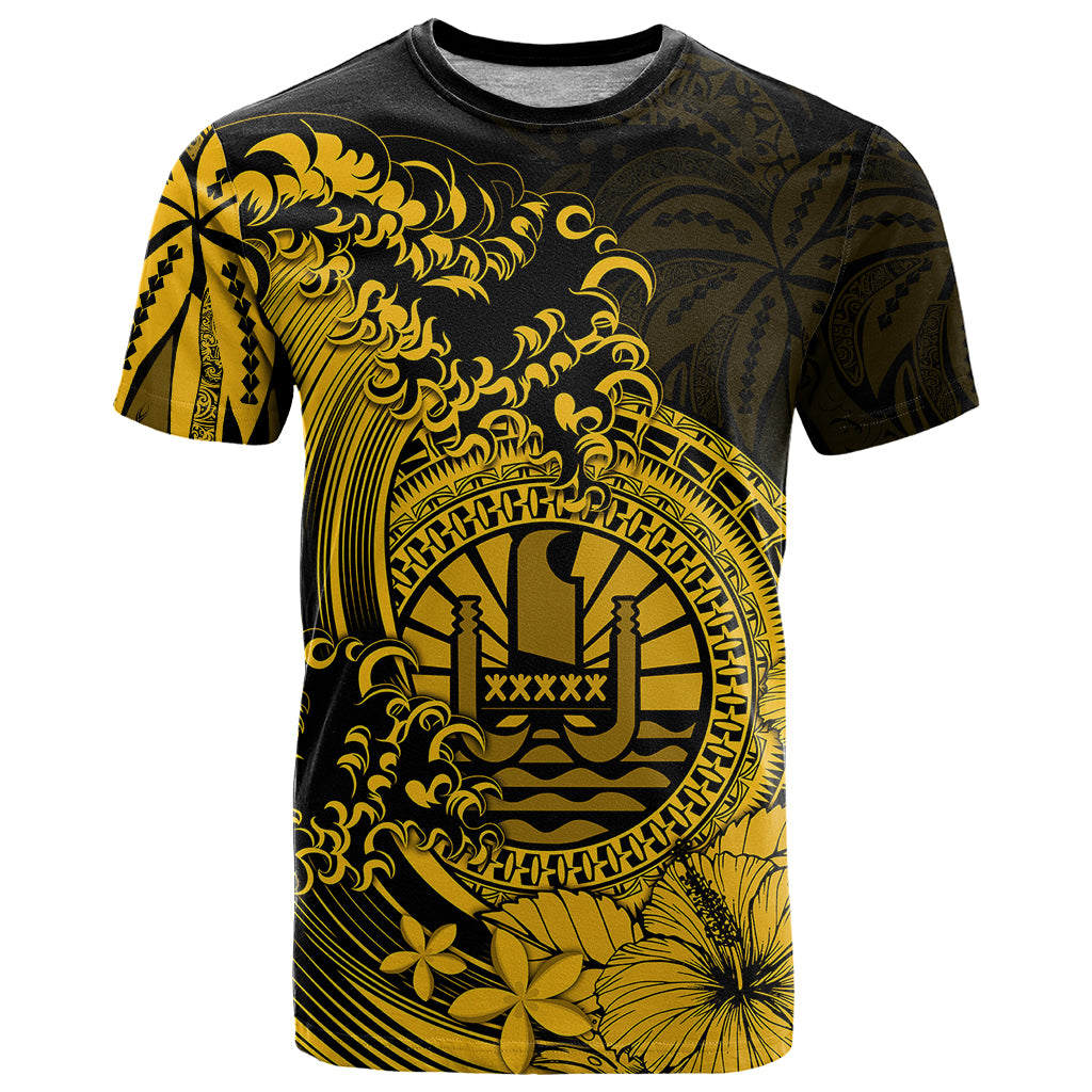 Polynesian Tahiti Island T Shirt The Wave of Water Gold LT9 Gold - Polynesian Pride