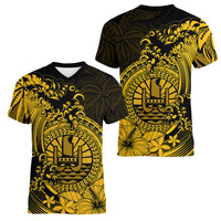 Polynesian Tahiti Island Women V Neck T Shirt The Wave of Water - Gold LT9 Female Gold - Polynesian Pride