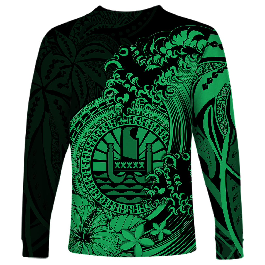 Polynesian Tahiti Island Long Sleeve Shirt The Wave of Water - Green LT9 - Polynesian Pride