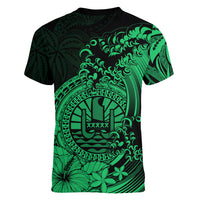 Polynesian Tahiti Island Women V Neck T Shirt The Wave of Water - Green LT9 - Polynesian Pride