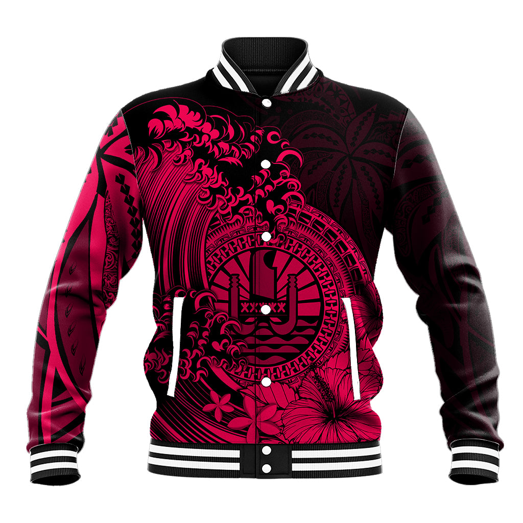 Polynesian Tahiti Island Baseball Jacket The Wave of Water - Pink LT9 Unisex Pink - Polynesian Pride