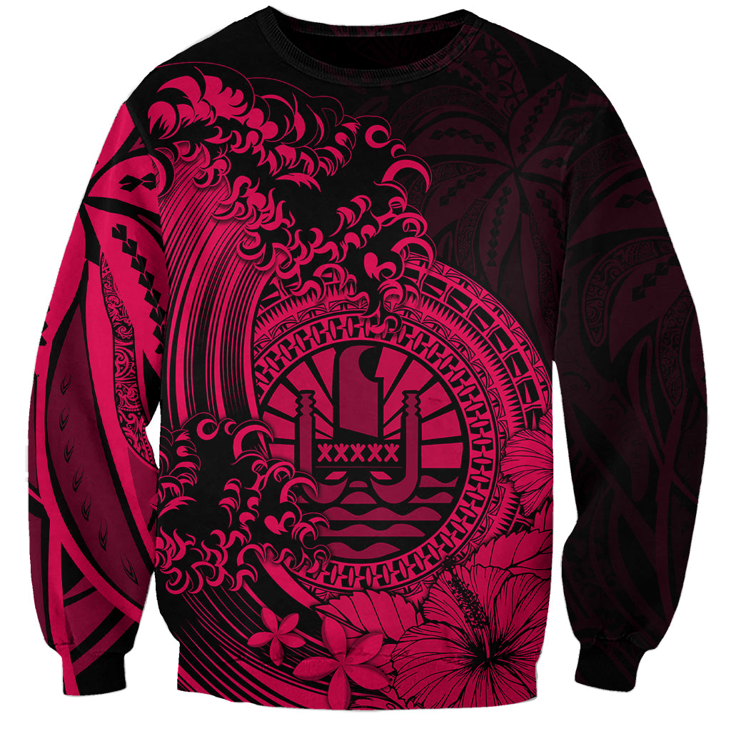 Polynesian Tahiti Island Sweatshirt The Wave of Water - Pink LT9 Unisex Pink - Polynesian Pride
