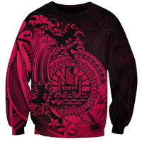 Polynesian Tahiti Island Sweatshirt The Wave of Water - Pink LT9 Unisex Pink - Polynesian Pride