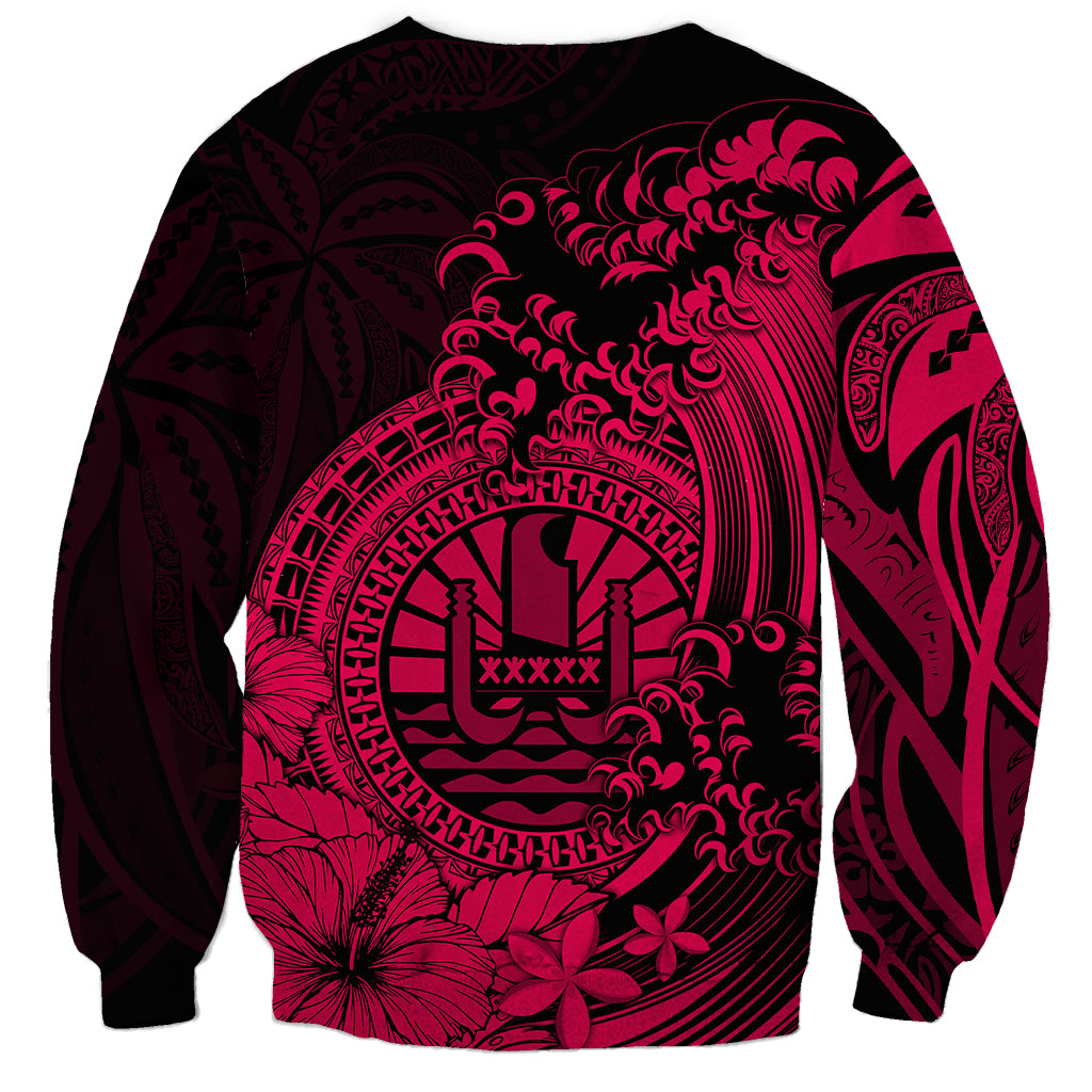 Polynesian Tahiti Island Sweatshirt The Wave of Water - Pink LT9 - Polynesian Pride
