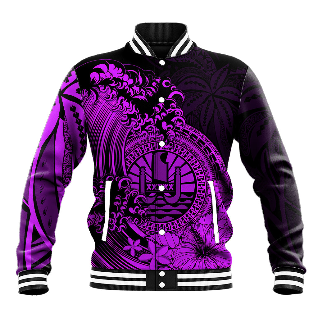 Polynesian Tahiti Island Baseball Jacket The Wave of Water - Purple LT9 Unisex Purple - Polynesian Pride