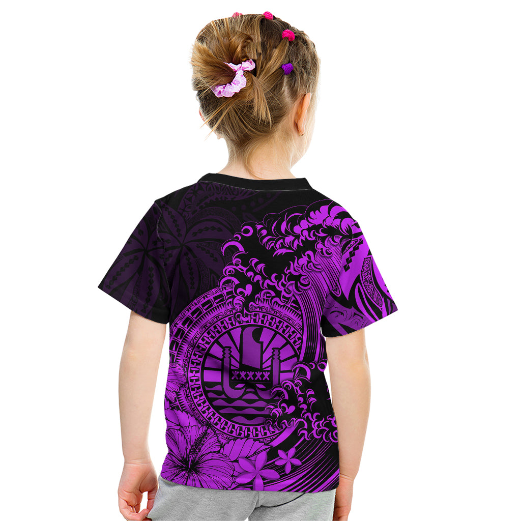 Polynesian Tahiti Island Kid T Shirt The Wave of Water - Purple LT9 - Polynesian Pride