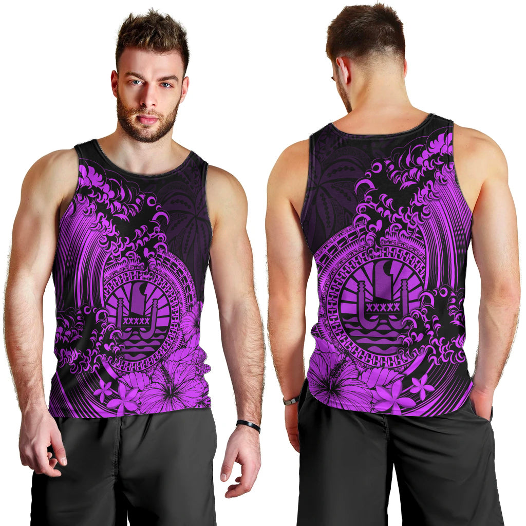 Polynesian Tahiti Island Men Tank Top The Wave of Water - Purple LT9 - Polynesian Pride