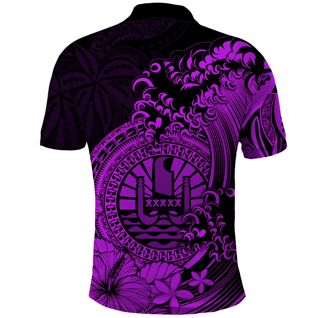 Polynesian Tahiti Island Polo Shirt The Wave of Water Purple LT9 - Polynesian Pride