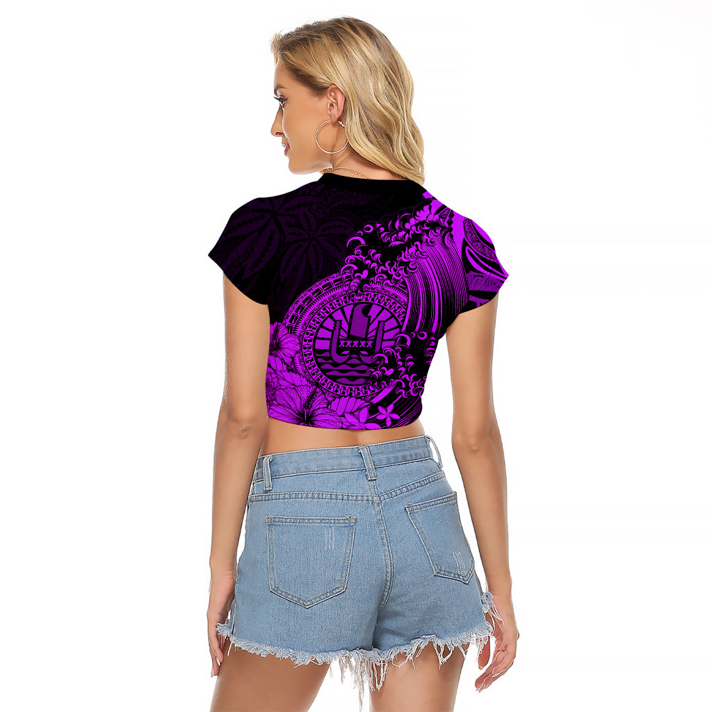 Polynesian Tahiti Island Raglan Cropped T Shirt The Wave of Water - Purple LT9 - Polynesian Pride