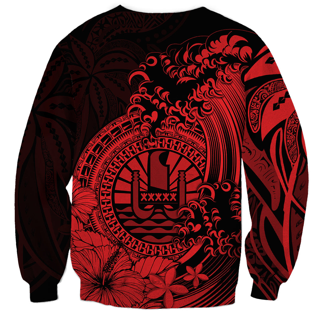 Polynesian Tahiti Island Sweatshirt The Wave of Water - Red LT9 - Polynesian Pride