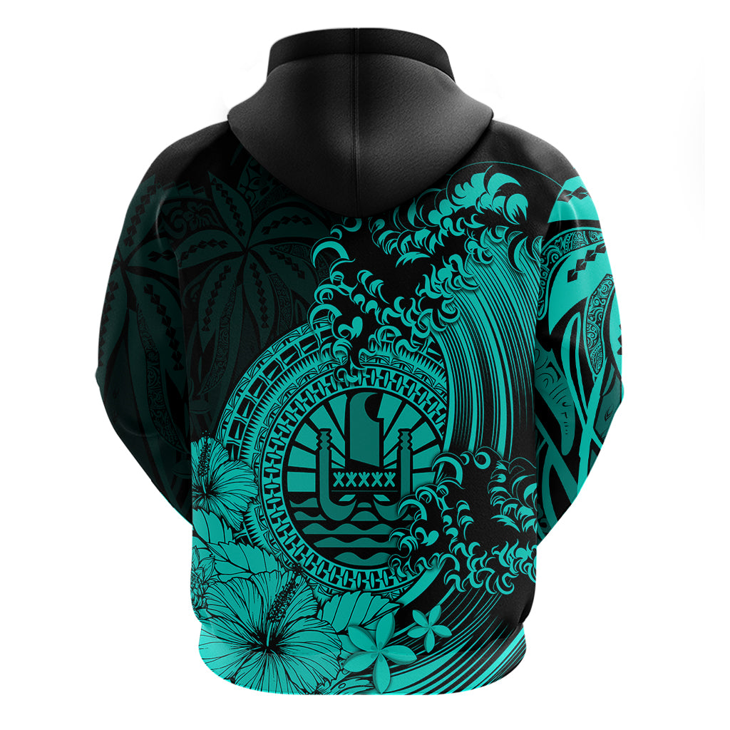 Polynesian Tahiti Island Hoodie The Wave of Water Turquoise LT9 - Polynesian Pride