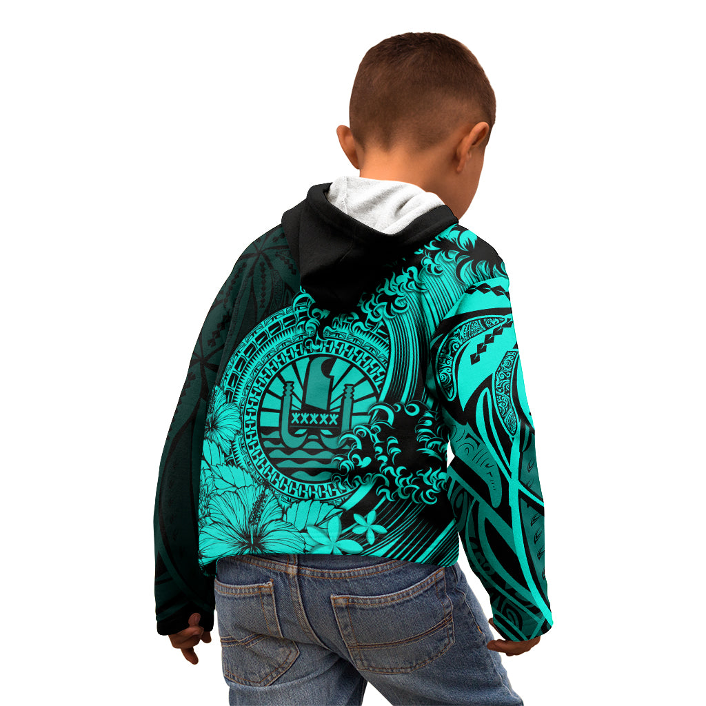 Polynesian Tahiti Island Kid Hoodie The Wave of Water - Turquoise LT9 - Polynesian Pride