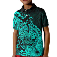Polynesian Tahiti Island Kid Polo Shirt The Wave of Water - Turquoise LT9 Kid Turquoise - Polynesian Pride