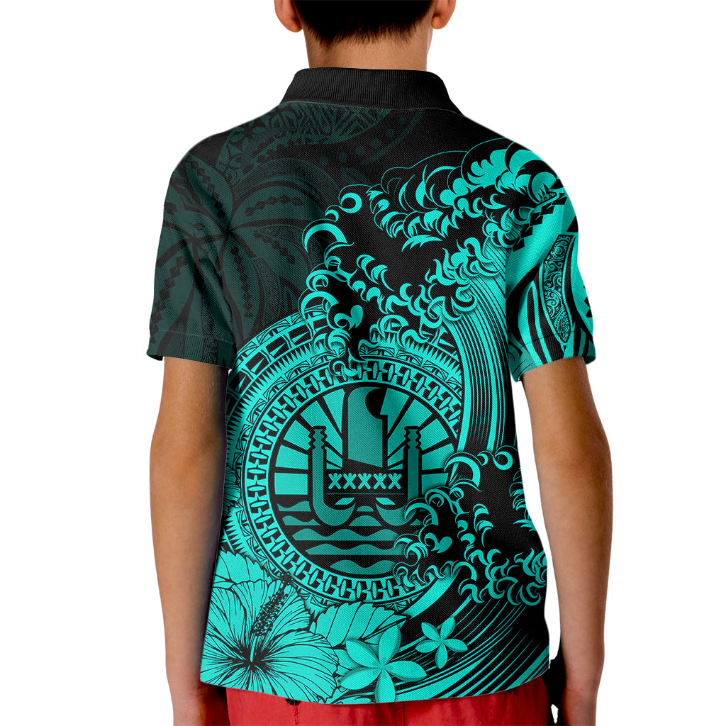 Polynesian Tahiti Island Kid Polo Shirt The Wave of Water - Turquoise LT9 - Polynesian Pride