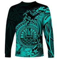 Polynesian Tahiti Island Long Sleeve Shirt The Wave of Water - Turquoise LT9 - Polynesian Pride