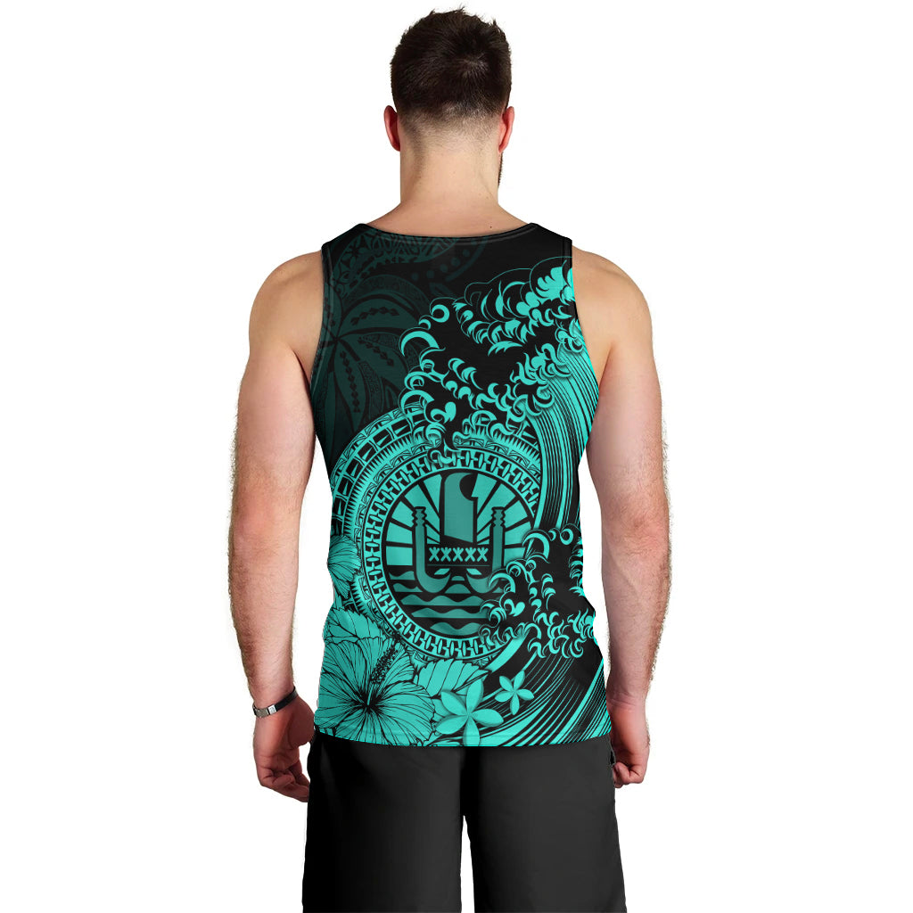 Polynesian Tahiti Island Men Tank Top The Wave of Water - Turquoise LT9 - Polynesian Pride