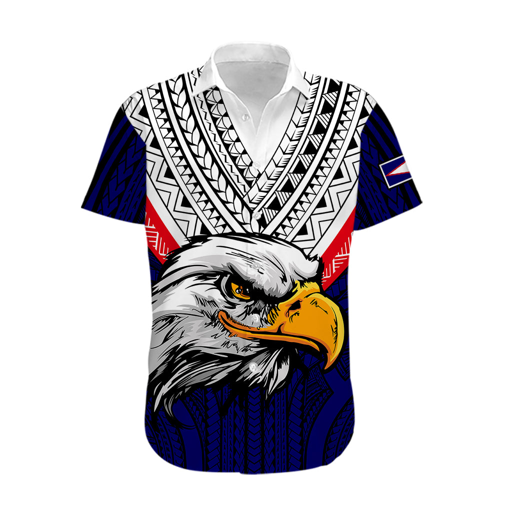 American Samoa Hawaiian Shirt Bald Eagle with Polynesian Pattern LT9 - Polynesian Pride