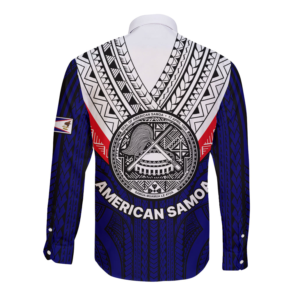 American Samoa Long Sleeve Button Shirt Bald Eagle with Polynesian Pattern LT9 - Polynesian Pride