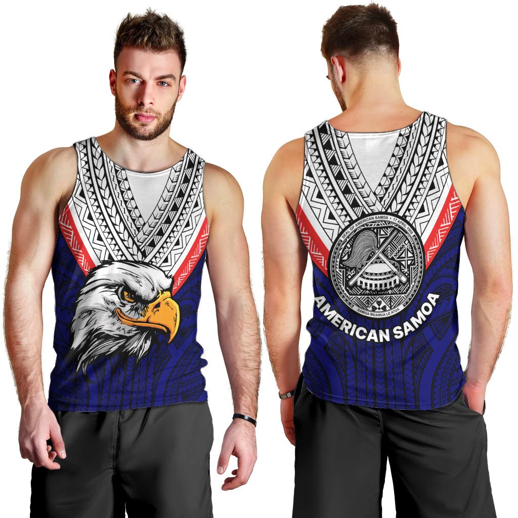 American Samoa Men Tank Top Bald Eagle with Polynesian Pattern LT9 - Polynesian Pride