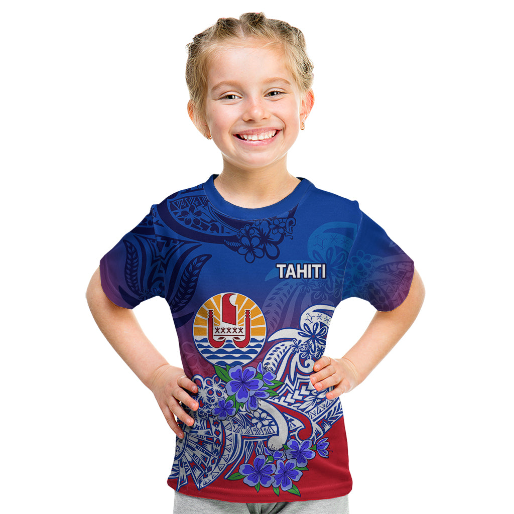 Tahiti Kid T Shirt Polynesian Floral Tribal LT9 Blue - Polynesian Pride