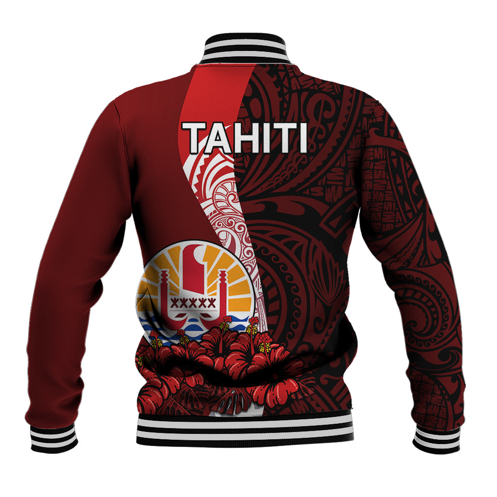 Tahiti Baseball Jacket Polynesian Coat Of Arm With Hibiscus LT9 - Polynesian Pride