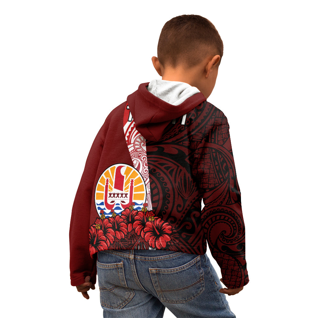 Tahiti Kid Hoodie Polynesian Coat Of Arm With Hibiscus LT9 - Polynesian Pride
