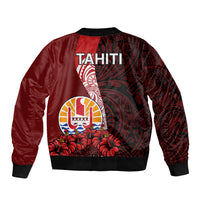 Tahiti Sleeve Zip Bomber Jacket Polynesian Coat Of Arm With Hibiscus LT9 - Polynesian Pride
