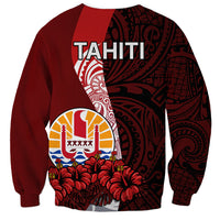 Tahiti Sweatshirt Polynesian Coat Of Arm With Hibiscus LT9 - Polynesian Pride