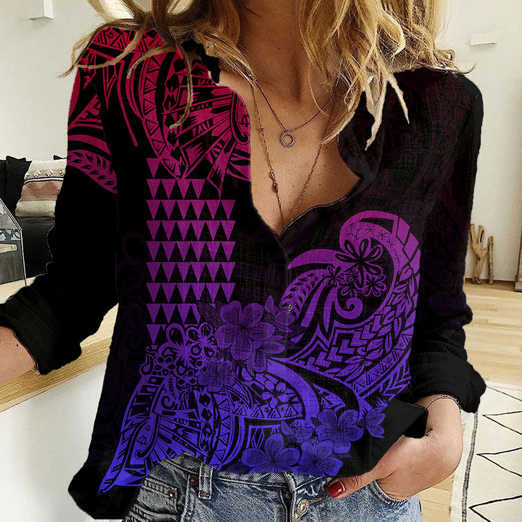 Hawaii Kakau Women Casual Shirt Polynesian Floral Tribal Gradient Version LT9 Female Gradient - Polynesian Pride