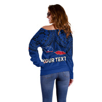(Custom Personalised) Polynesian Independent State of Samoa Blue Off Shoulder Sweater LT9 - Polynesian Pride
